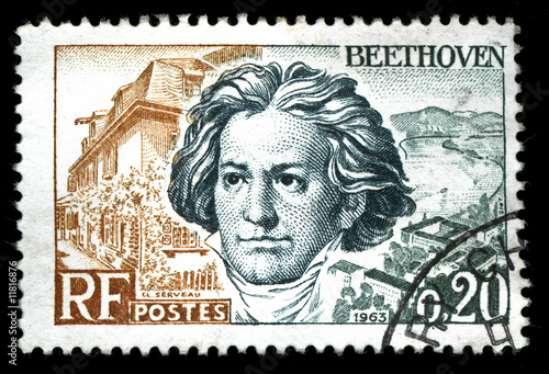 vintage french stamp depicting Ludwig van Beethoven