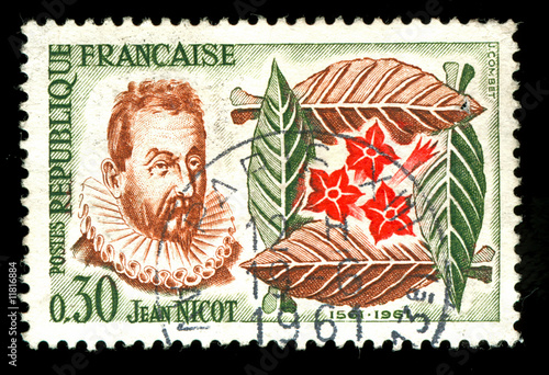 vintage french stamp depicting Jean Nicot photo
