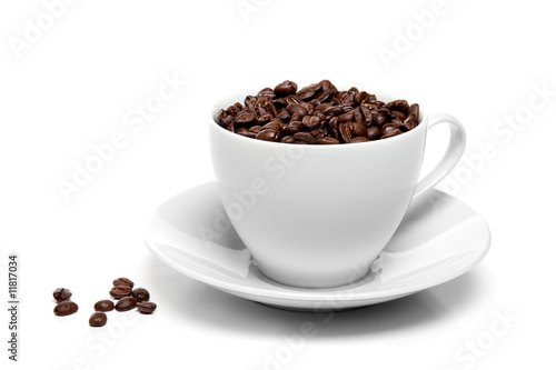 cup of coffee beans isolated over a white background