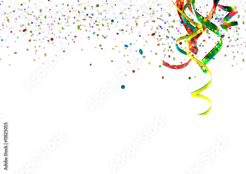 Konfetti mit Luftschlangen auf weißem Hintergrund für Party oder Geburtstag photo