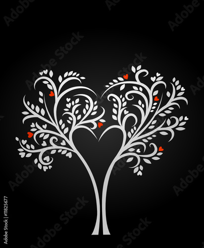 decorative tree with hearts on the black background
