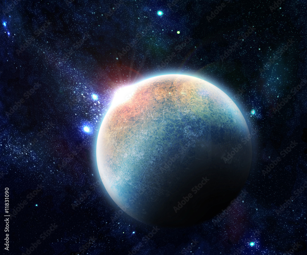 planet with Rising Sun illustration