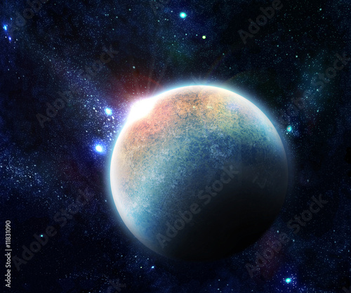 Fototapeta Naklejka Na Ścianę i Meble -  planet with Rising Sun illustration