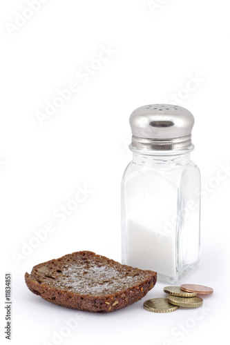 Bread with salt and coins.