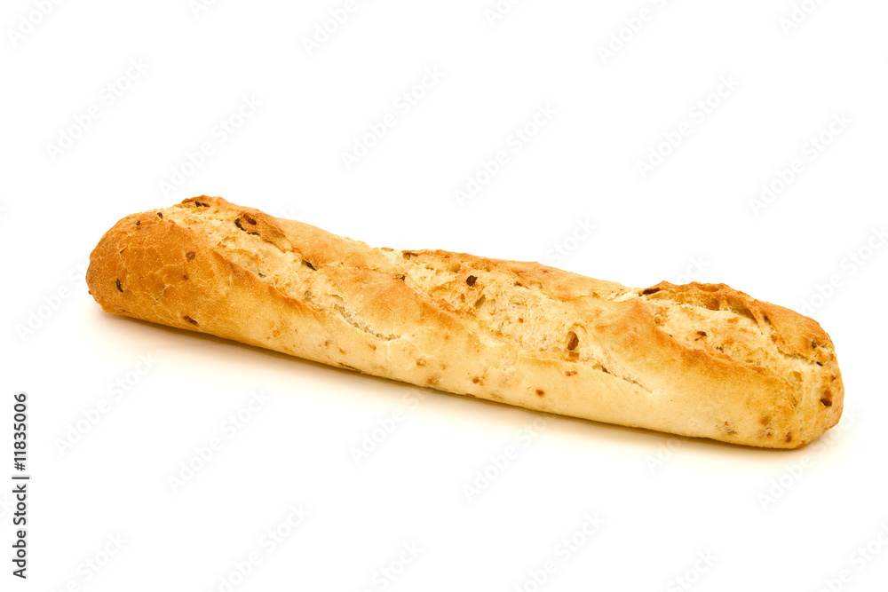 Long loaf. French bread on a white background
