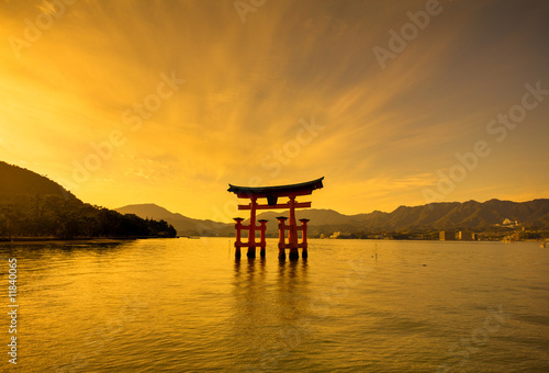 Unesco world heritage shrine gate at sunset