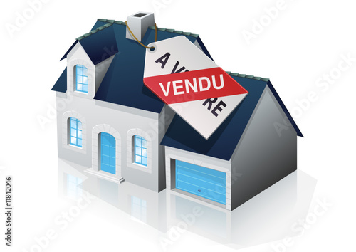 Pavillon bourgeois et étiquette vendu (reflet)