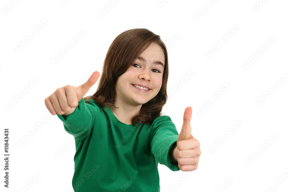 Girl showing OK sign isolated on white Girl showing OK sign isolated on white