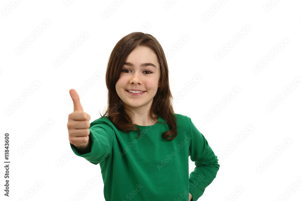 Girl showing OK sign isolated on white Girl showing OK sign isolated on white