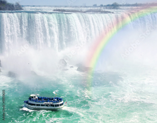 Rainbow and tourist boat at Niagara Falls