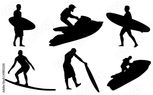 Surf and jet ski silhouettes