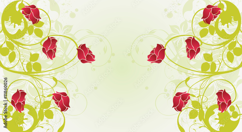 fond floral ancien et roses rouges