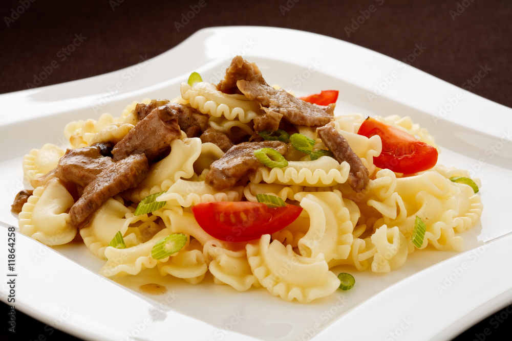 Pasta with meat and vegetables