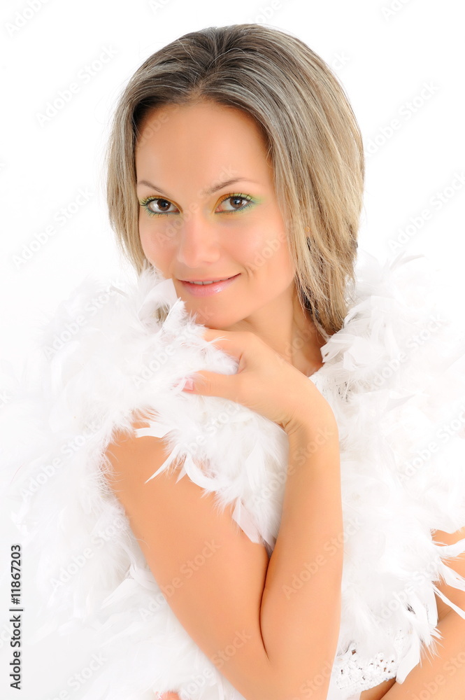 beautiful young woman with white feathers beautiful young woman with white feathers