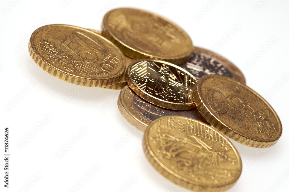 selection of euro coins on isolated white background selection of euro coins on isolated white background