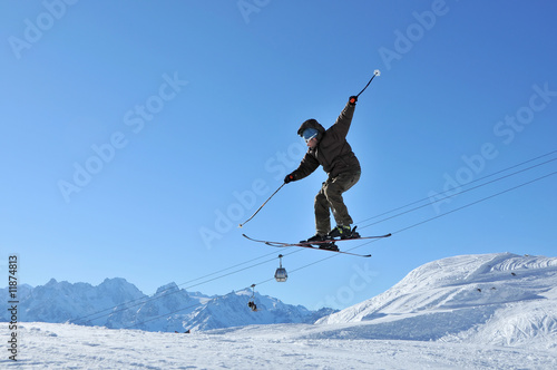 Skier performing aeroski
