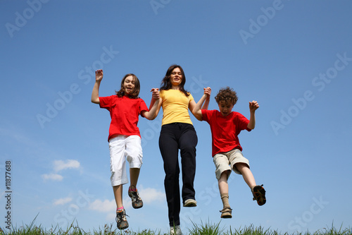 Mother with kids running outdoor