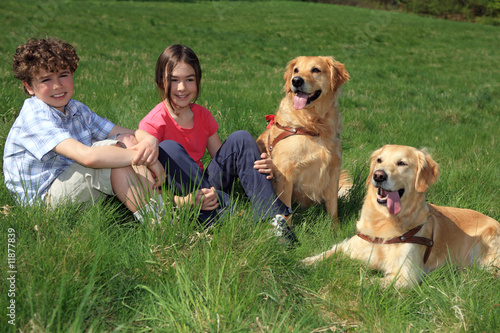 Kids with dogs outdoor