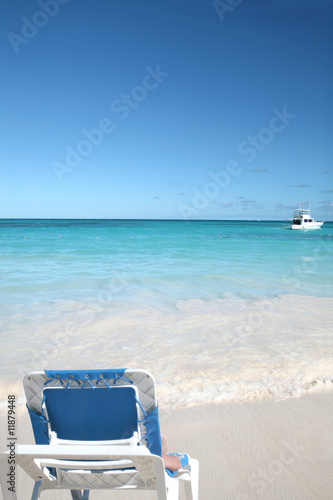 Tropical Paradise - Lounge Chair on White Sand Beach and Ocean B