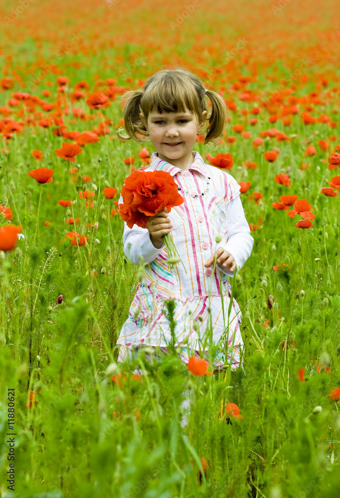 Girl on meadow with a red poppies Girl on meadow with a red poppies