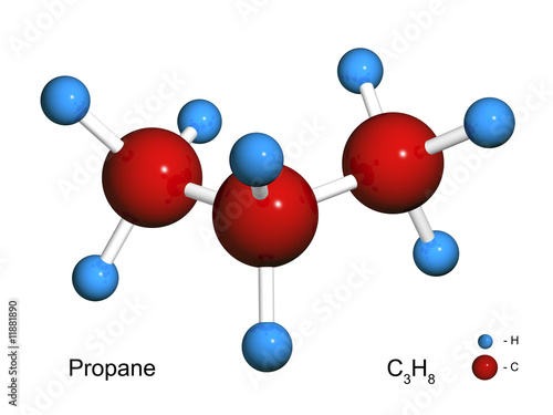 Isolated 3D model of a molecule of propane