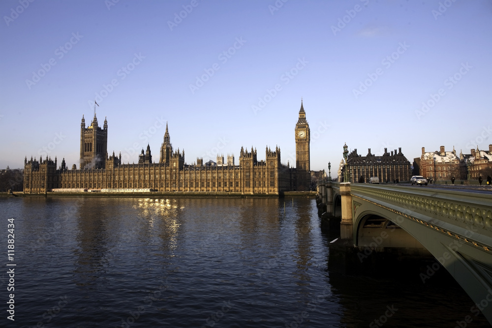 Parlament from Westminster Bridge across Thames River