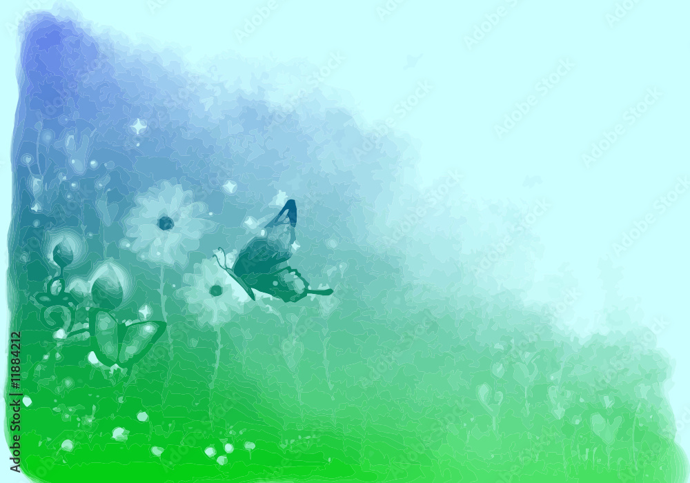 Fototapeta premium BLUE GREEN SHADED BACKGROUND WITH BUTTERFLY