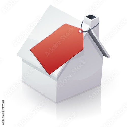 Maison blanche et étiquette rouge (reflet)