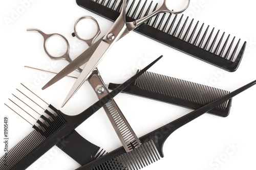 set of combs and scissors, hairstyle accessories