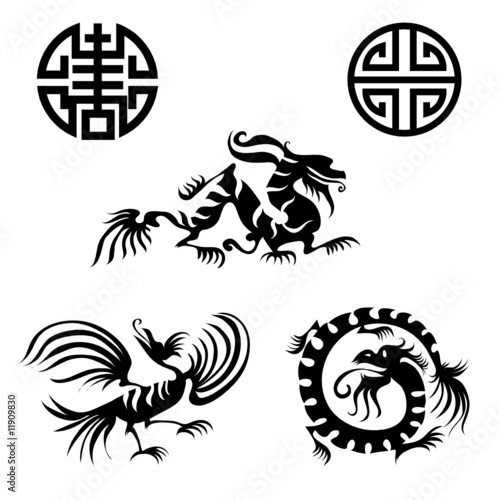 Chinese design elements - dragon, bird
