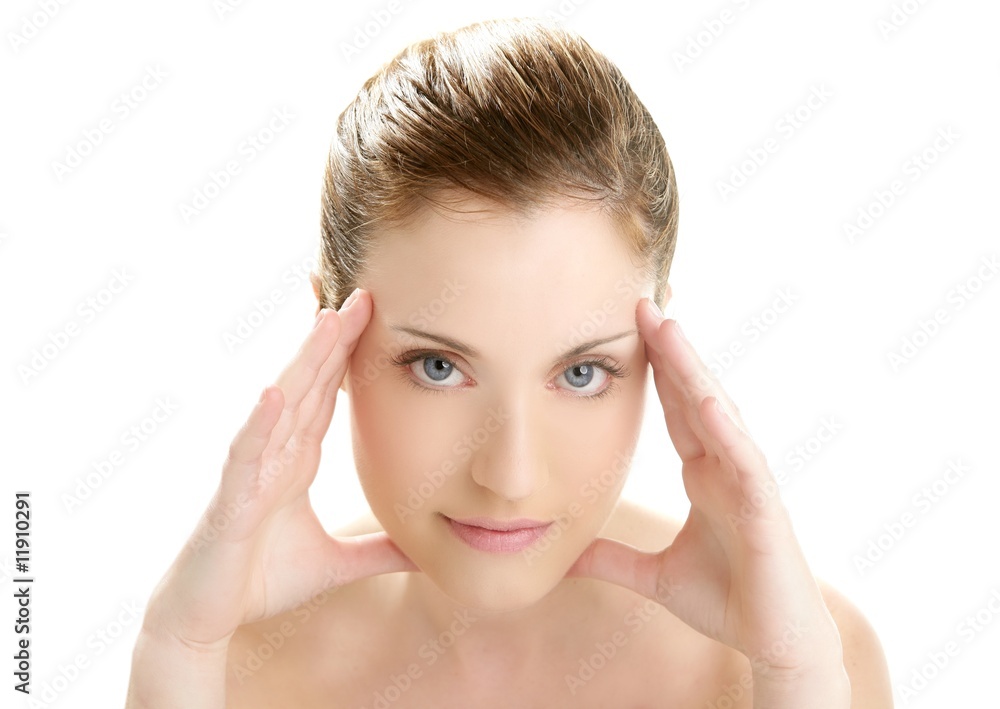 Beautiful woman portrait with hands on head Beautiful woman portrait with hands on head
