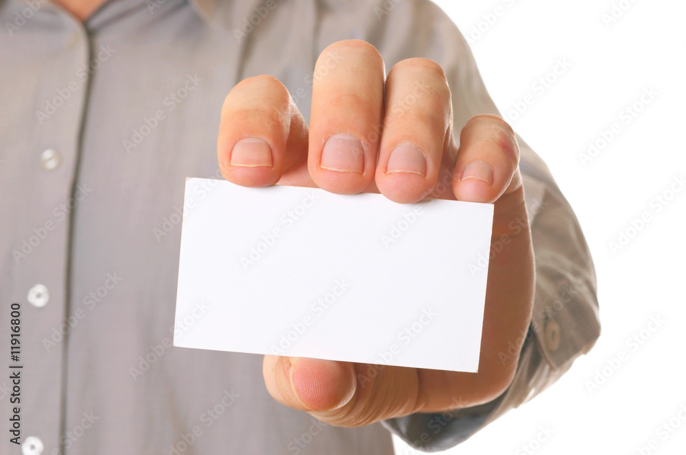 Business man holding visiting card Business man holding visiting card
