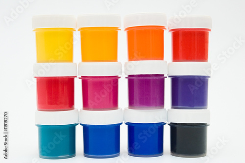 Jars with a paint isolated on white background