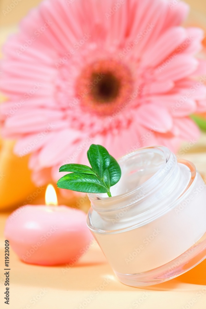 Spa essentials (cream, candles and flower ) Spa essentials (cream, candles and flower )