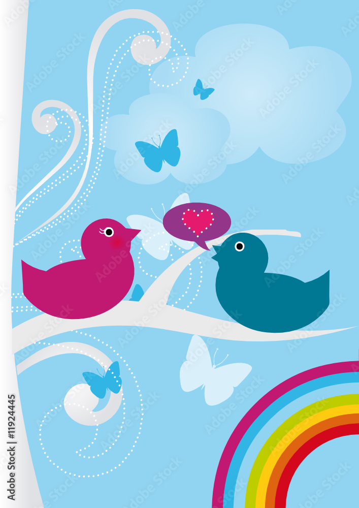 Romantic couple of birds. Vector illustration. Romantic couple of birds. Vector illustration.