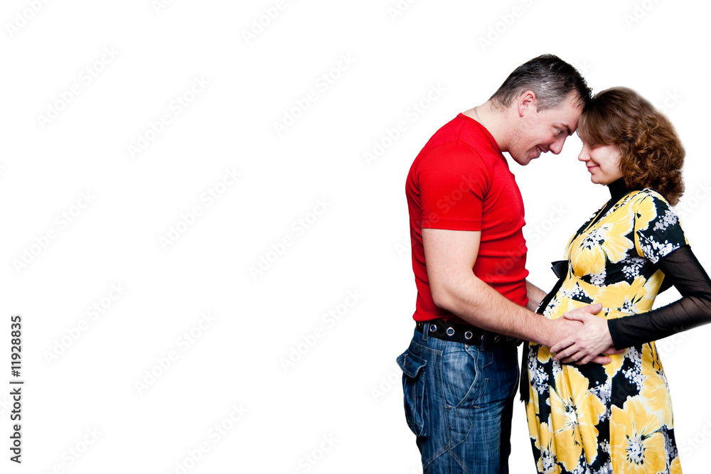 pregnant woman and man isolated on white