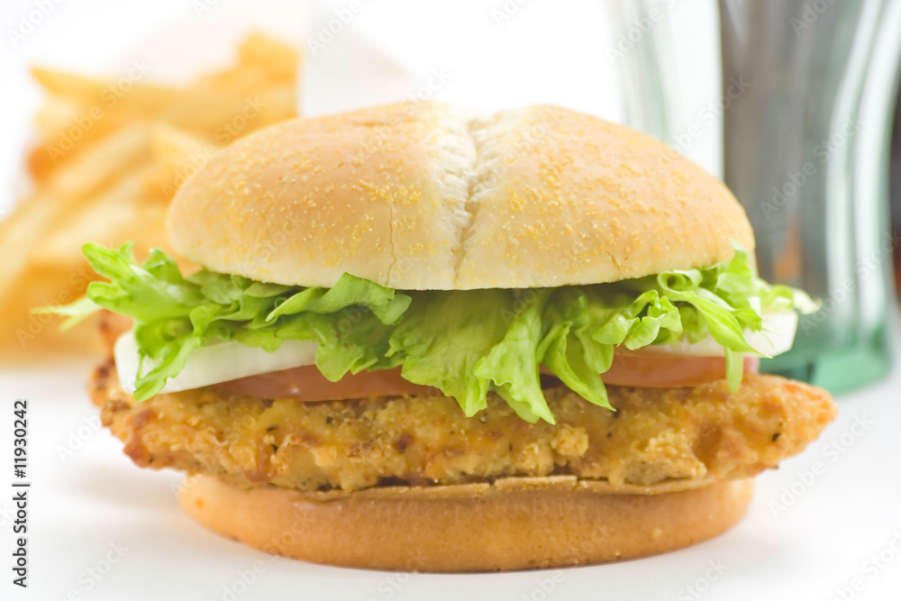 crisp chicken burger with tomato onion cheese lettuce crisp chicken burger with tomato onion cheese lettuce