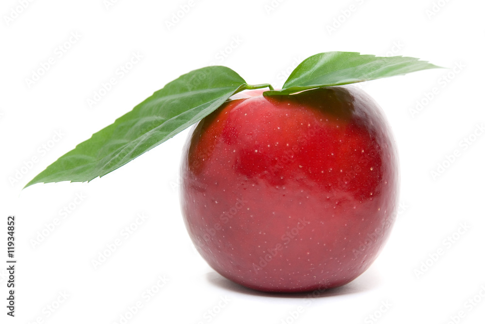ripe fresh red apple with leaves ripe fresh red apple with leaves