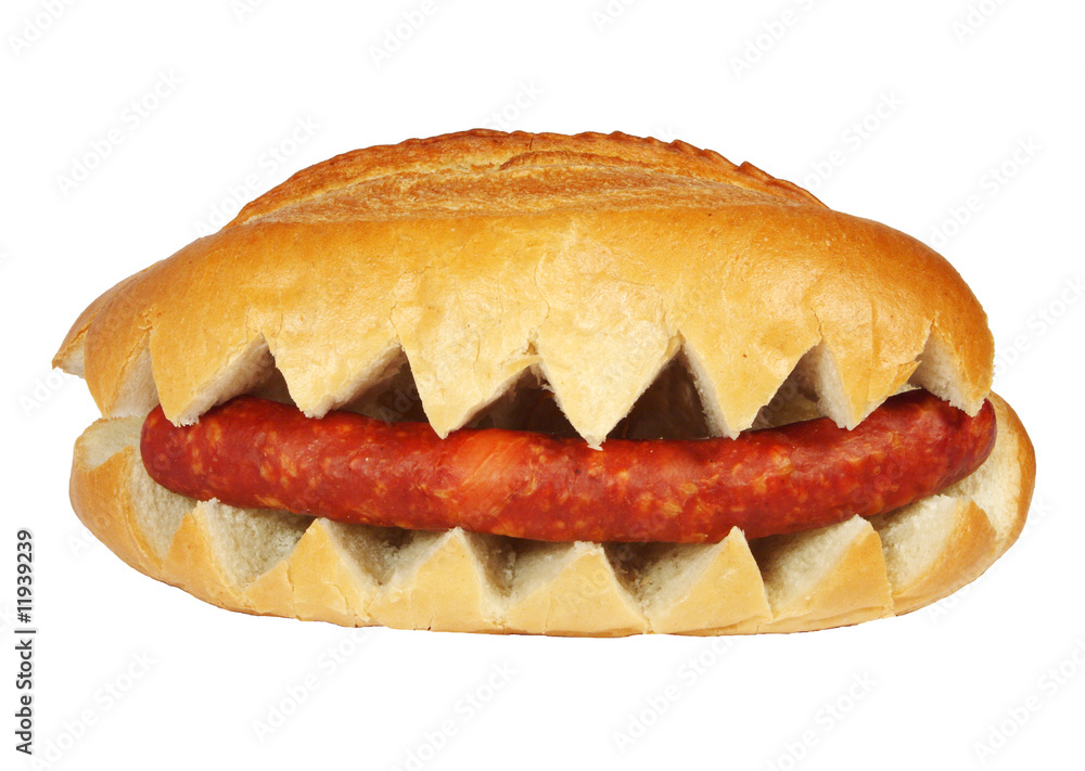 isolated roll with sausage on a white background isolated roll with sausage on a white background