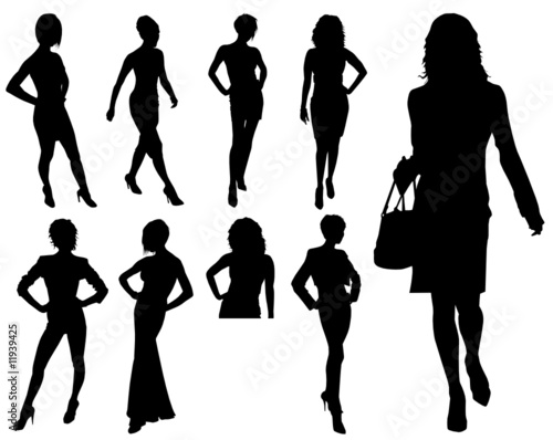 Vector illustration of fashion girls silhouette