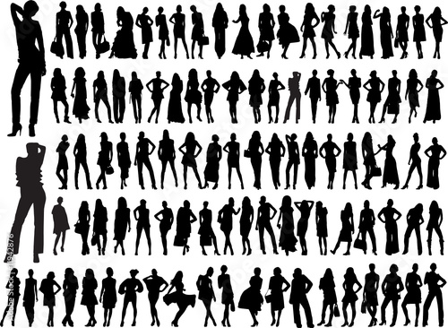 hundred diferent girls silhouette - vector