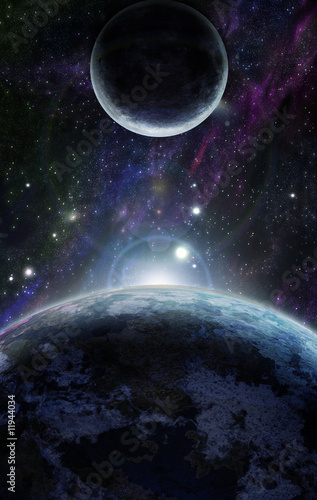 Plakat niebo mgławica astronauta noc księżyc