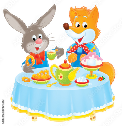 Rabbit and Fox at table