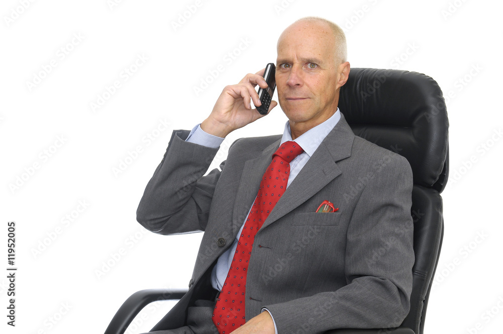 Mature man with cellphone isolated in white Mature man with cellphone isolated in white