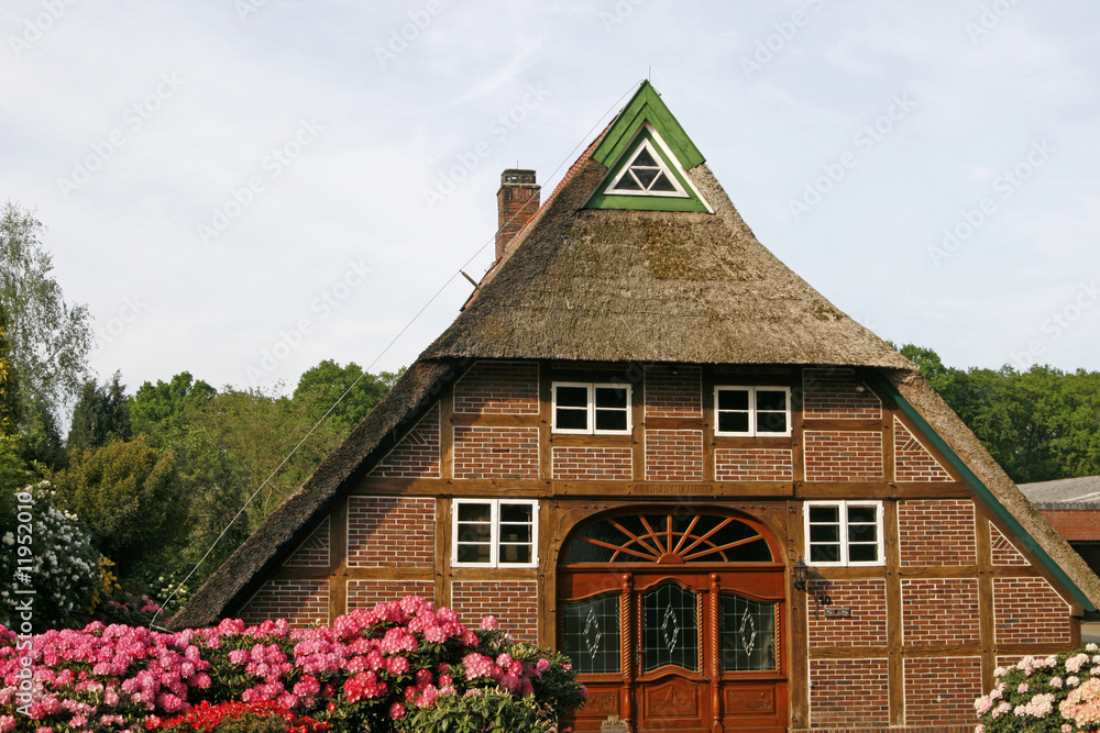 Reetgedecktes Haus im Ammerland, Dreibergen, Deutschland