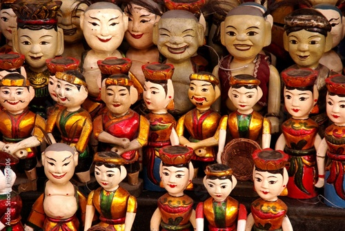 Wooden dolls of the water theatre in Hanoi in Vietnam