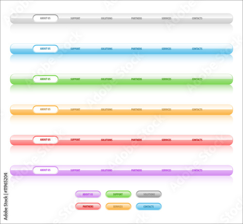 Website Navigation Bar Set, Colorful Web Buttons UI Elements Design Vector