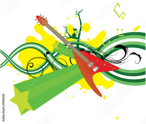 music illustration with floral, grunge and s