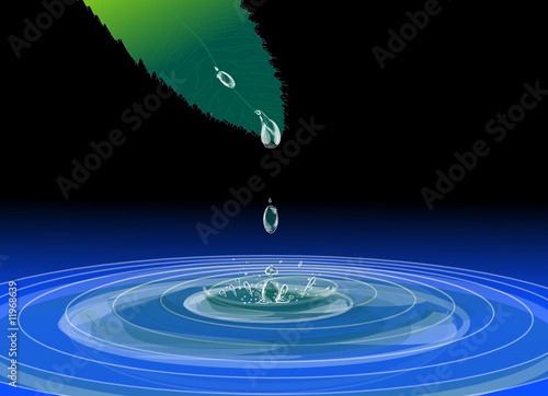 Large leaf dripping water drops - Realistic