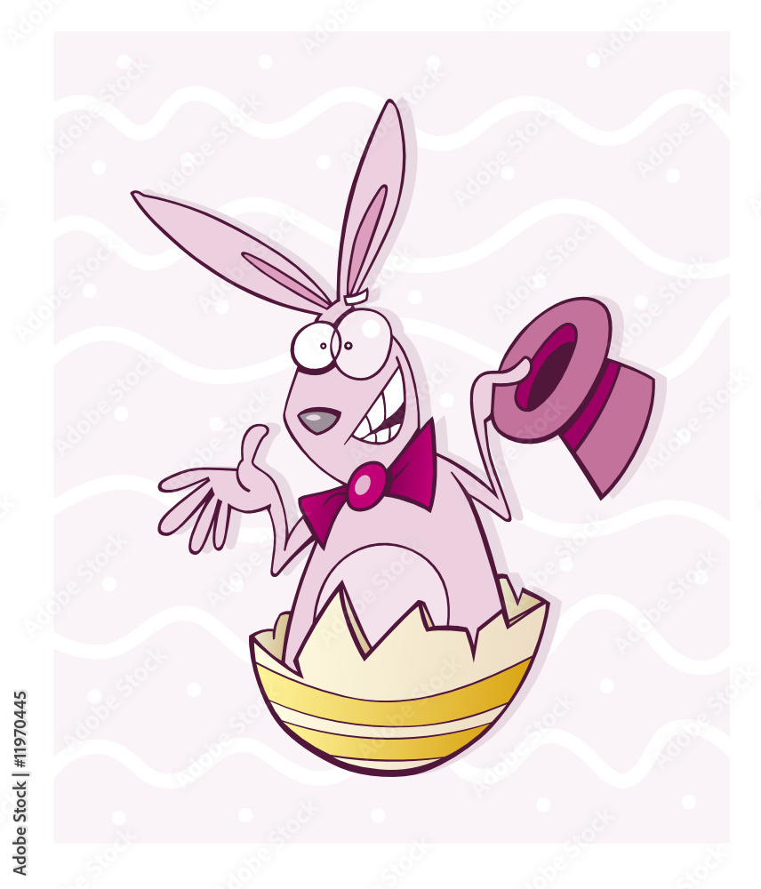 Fototapeta premium illustration of funny Easter bunny in paint eggshell